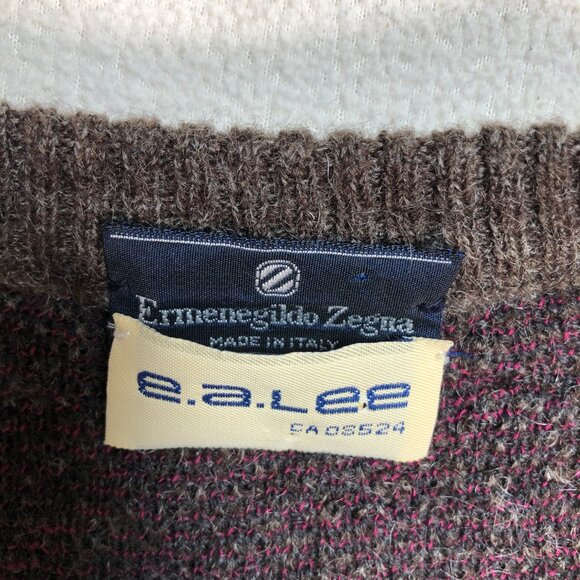 Ermenegildo Zegna Sweater Men's S Brown Geometric Wool Mohair Nylon V Neck HOLES - Picture 3 of 16